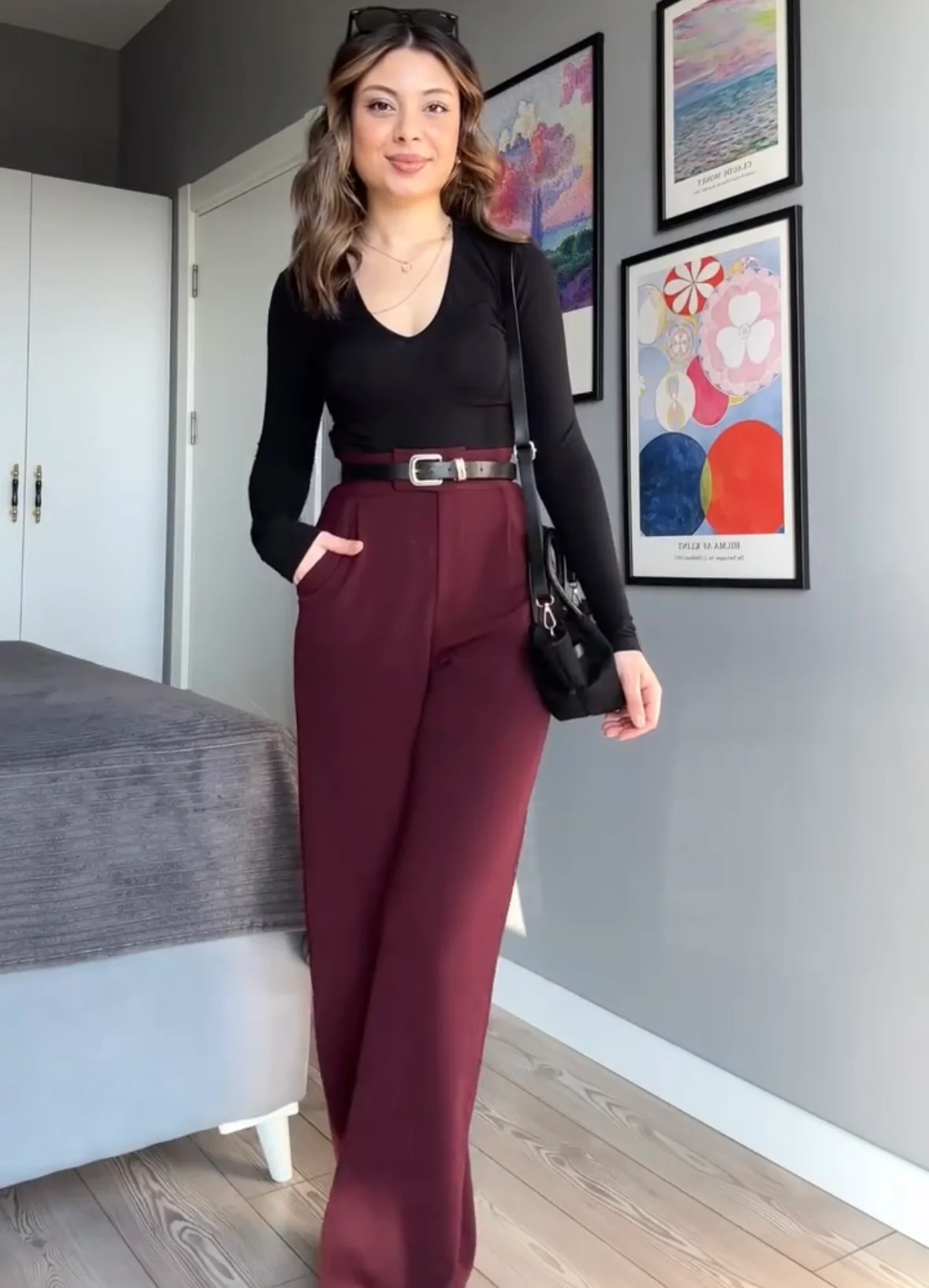 Burgundy Side Hook Trousers - Image 3