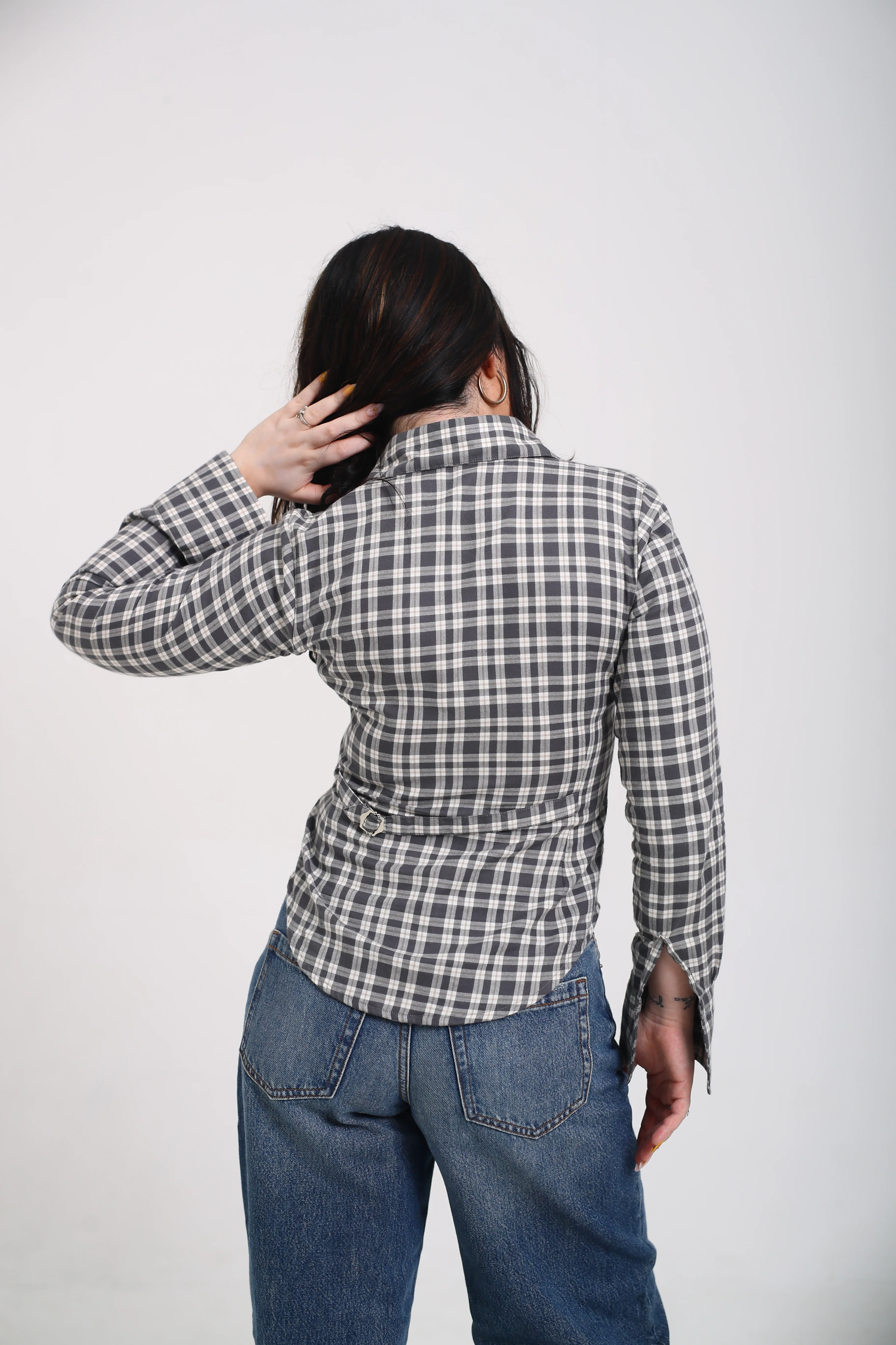 Charcoal Grid fitted shirt - Image 2