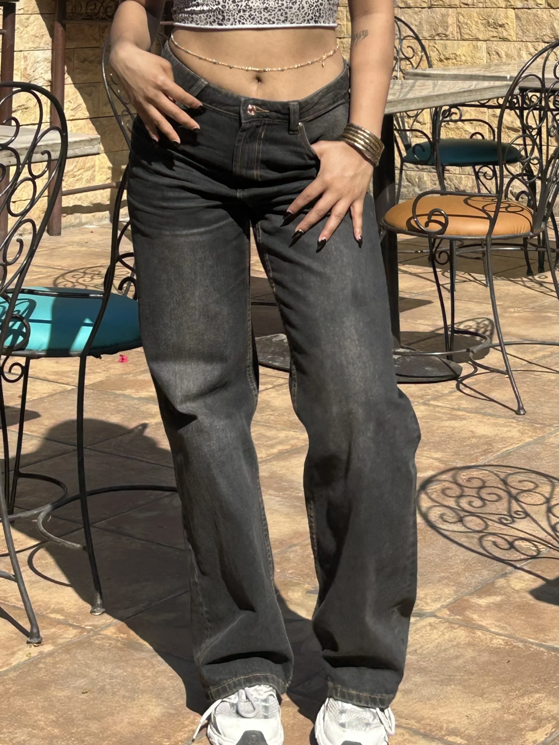 Charcoal White Faded Straight Jeans - Image 5