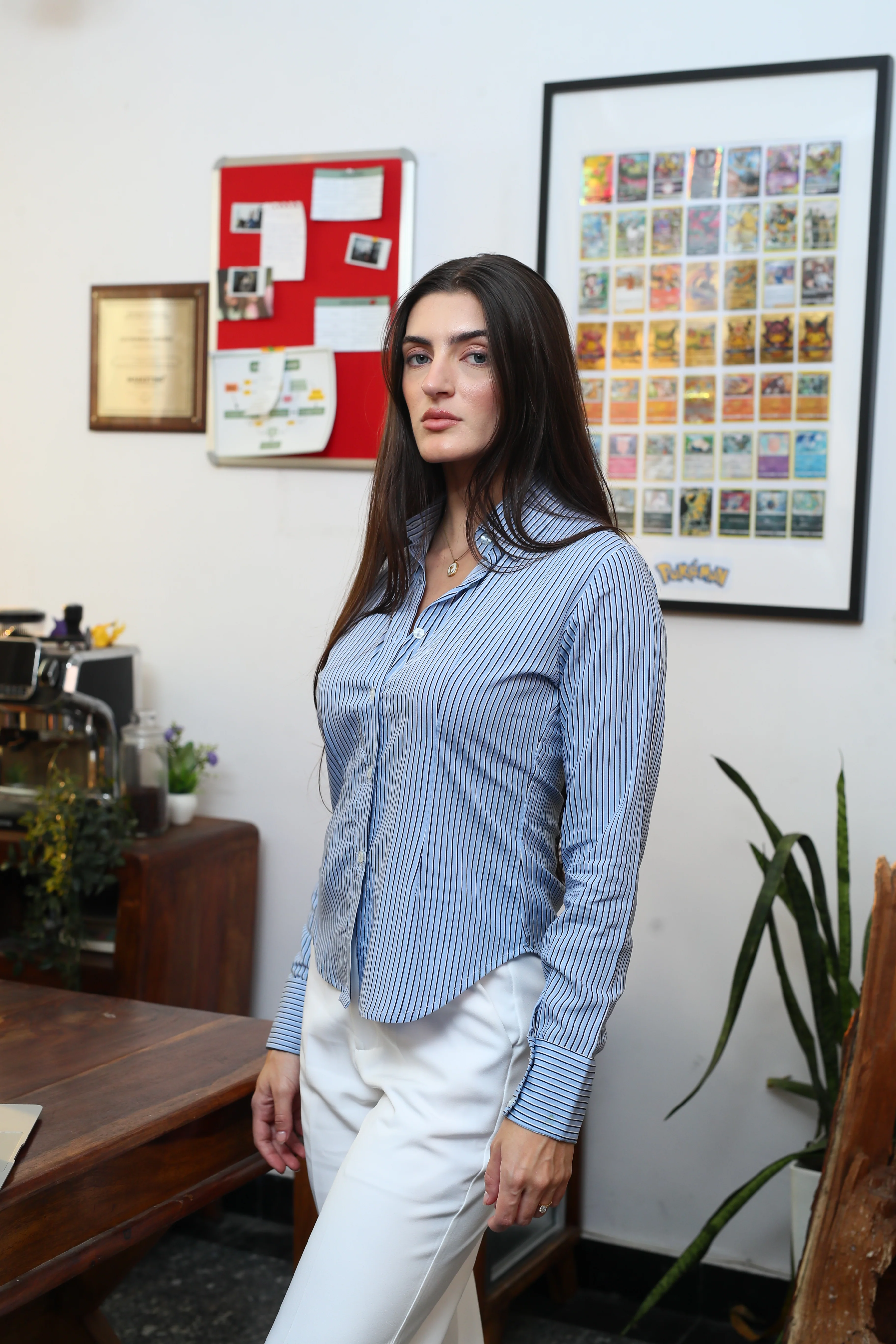 Light Blue Striped fitted shirt - Image 2