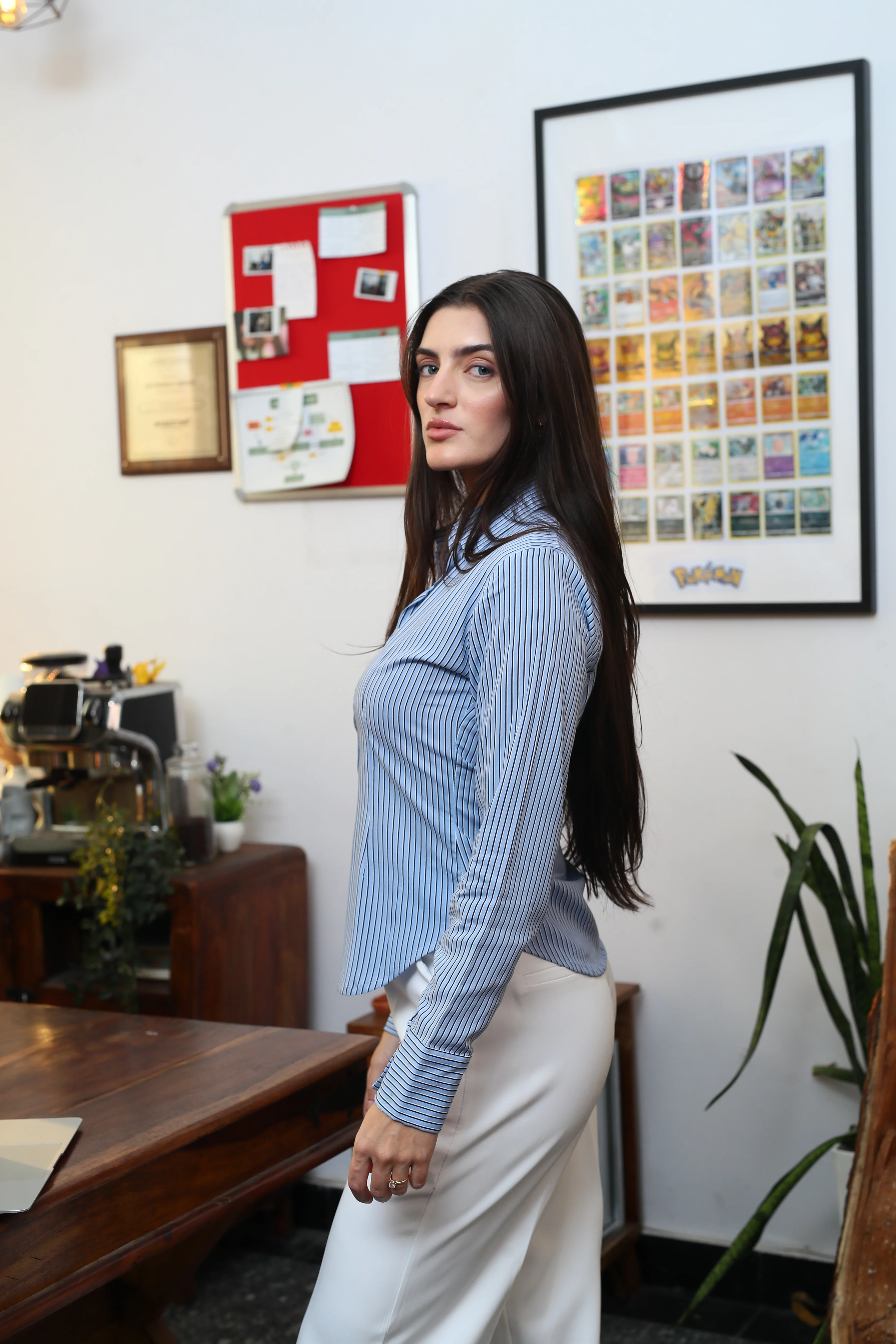 Light Blue Striped fitted shirt - Image 4