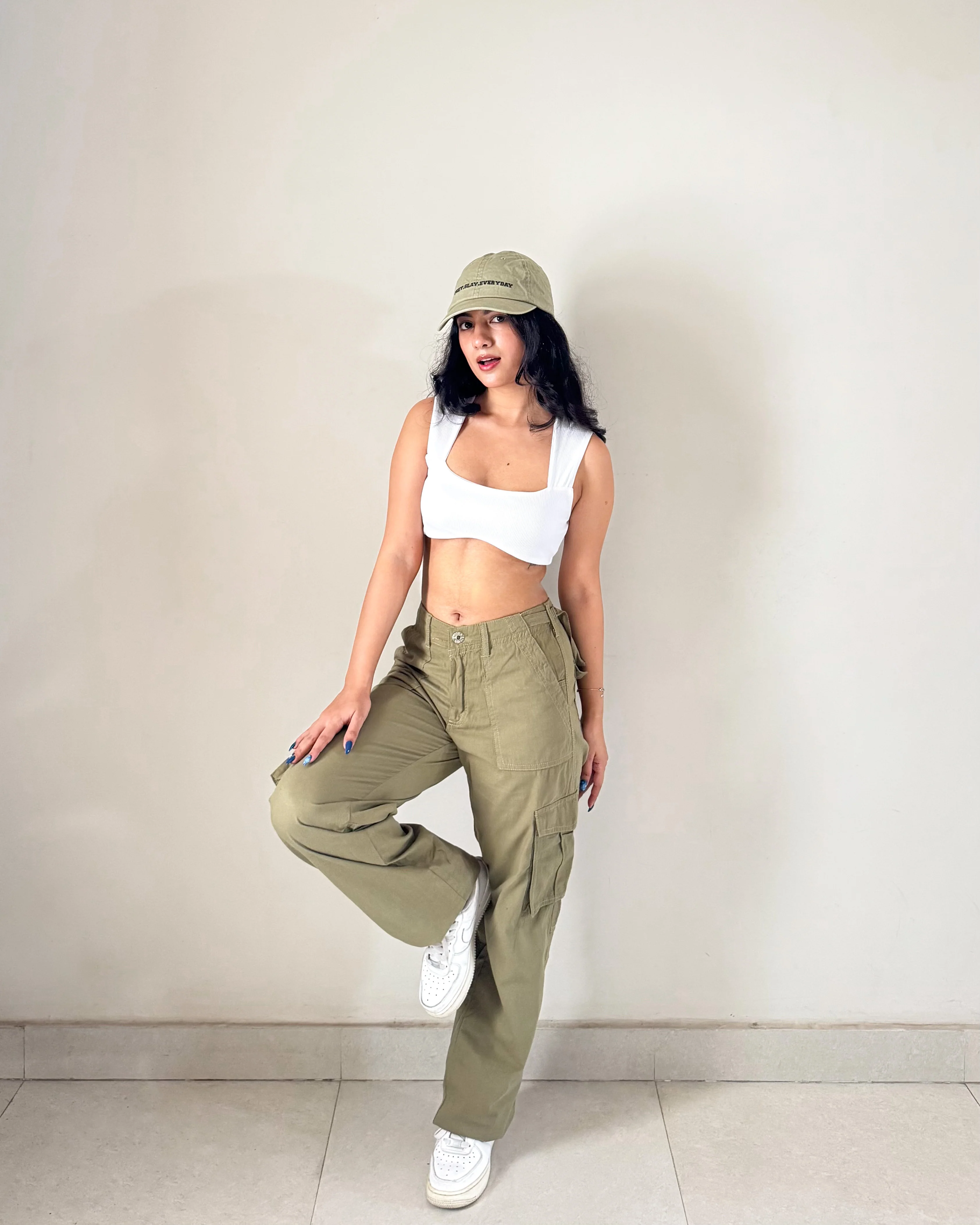 Olive Green 4 pocket Cargo Pants (Adjustable belt ) - Image 5