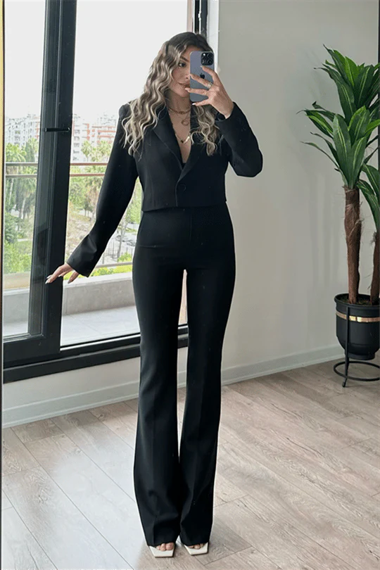 Premium Sculpted Flared Trousers - Intense Black - Image 4