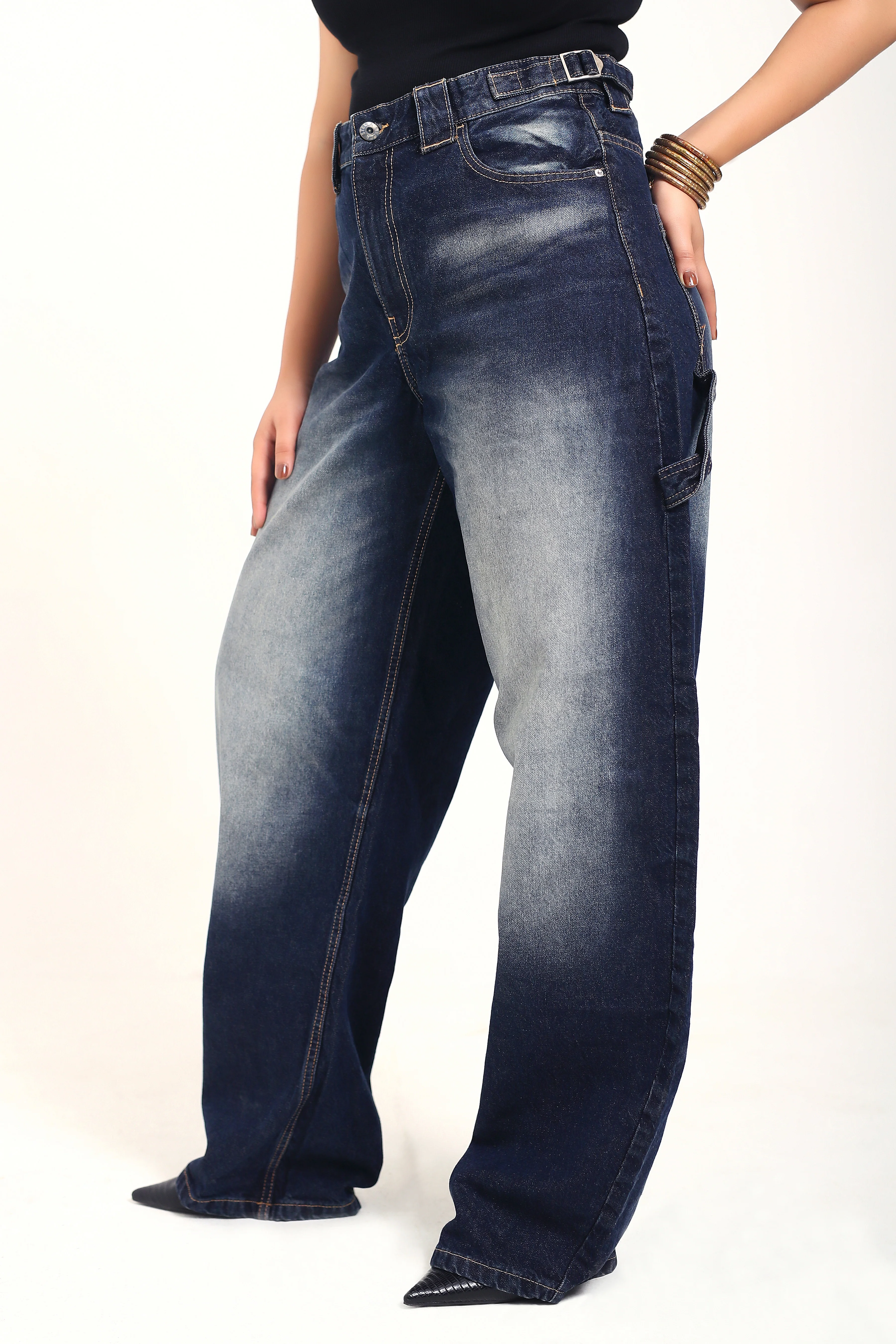 Washed Blue Adjustable waist Denim - Image 5