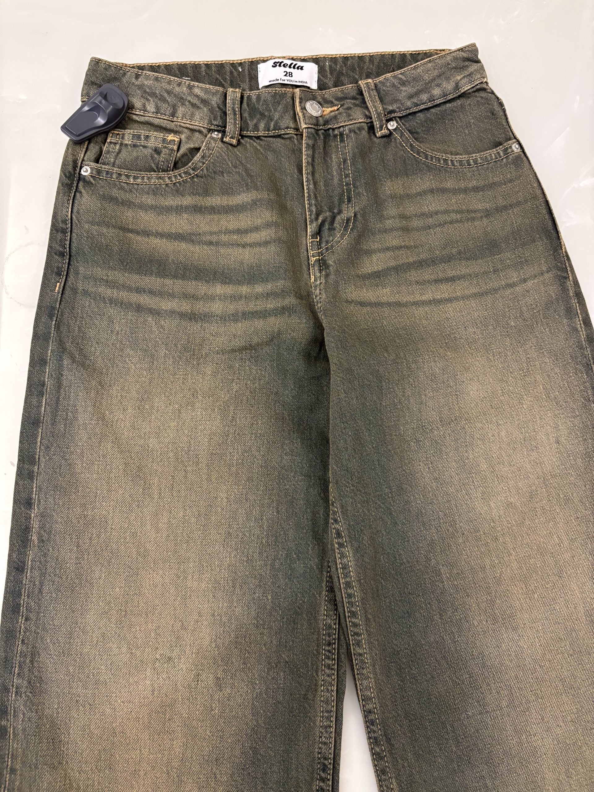 Washed Green Regular Straight Jeans - Image 3