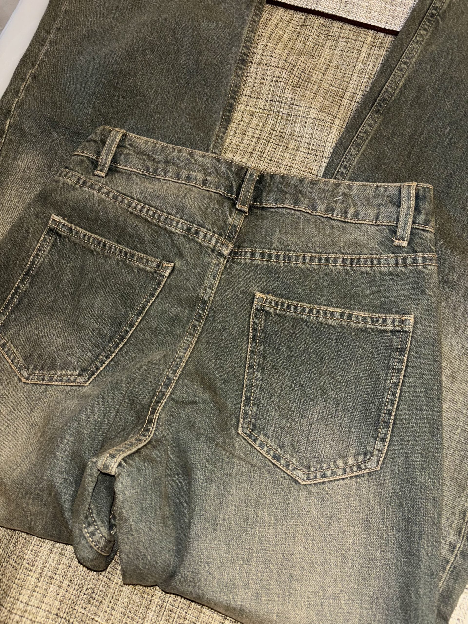Washed Green Regular Straight Jeans - Image 4