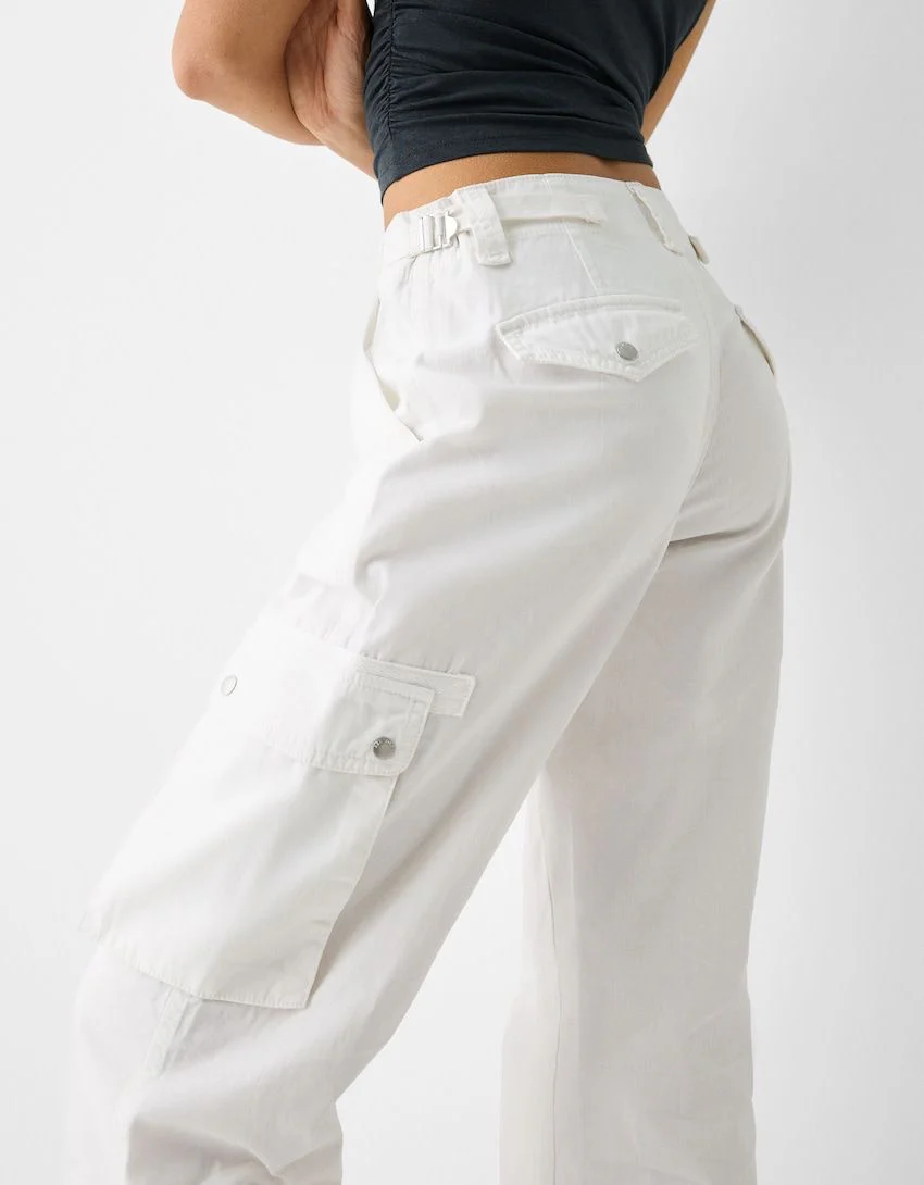 White Adjustable Cargo Pants - Image 3