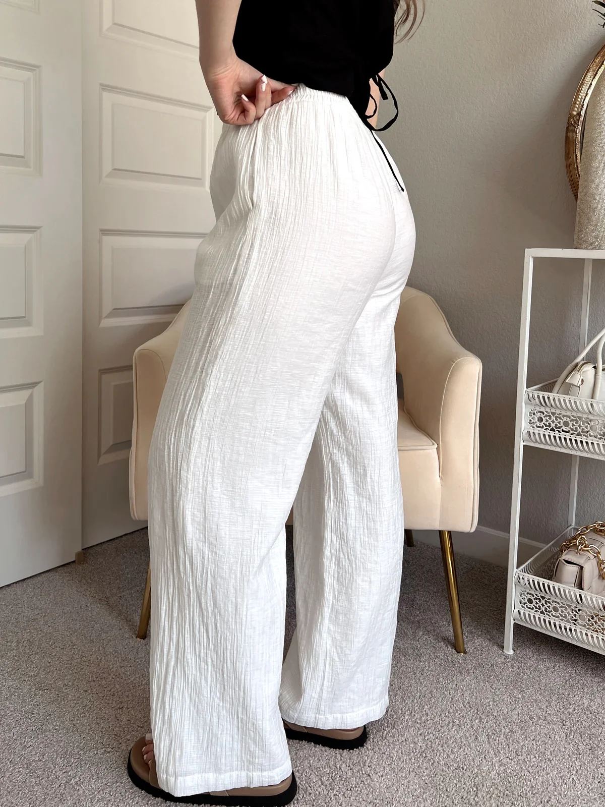 White Crinkled Pants - Image 3